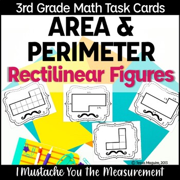 Preview of Area and Perimeter of Rectilinear Figures Task Cards 3rd Grade Irregular Shapes