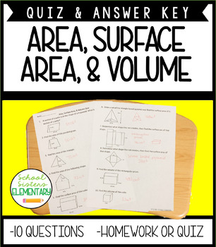 Preview of Surface Area and Volume Quiz & Answer Key