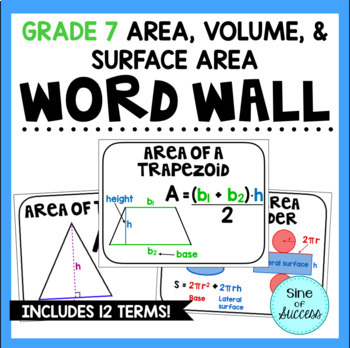 Preview of Area, Surface Area, Volume Word Wall - Geometry -Grade 7