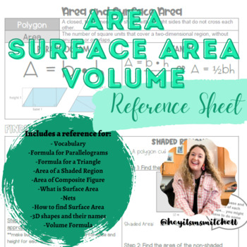 Preview of Area, Surface Area, and Volume Reference Sheet - for Students