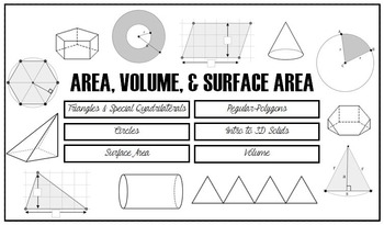 Preview of Area, Volume & Surface Area Notes Pack