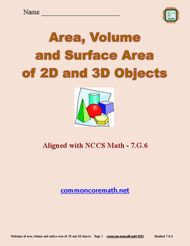 Preview of Area, Volume and Surface Area Problems for 2D and 3D Objects - 7.G.6