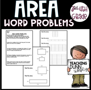 Preview of Area Worksheet - Area Word Problems