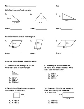 Preview of Area Worksheet