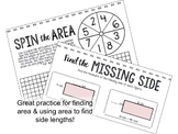 Area Practice - Find the Missing Side & Spin for Area