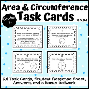 Preview of Area and Circumference of Circles Task Cards - CCSS.7.G.B.4