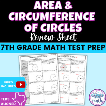 Preview of Area and Circumference of Circles 7th Grade Math Test Review Sheet