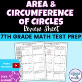 Area and Circumference of Circles 7th Grade Math Test Revi