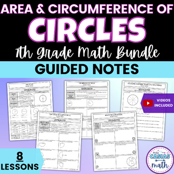 Preview of Area and Circumference of Circles 7th Grade Math Guided Notes Lessons BUNDLE