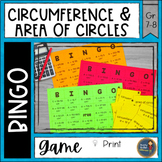 Area and Circumference of Circles BINGO Math Game
