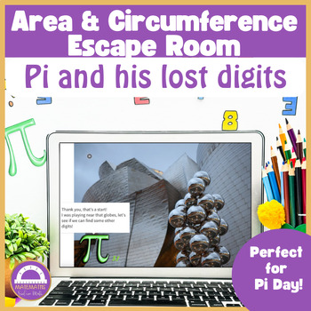 Preview of Pi Day Area and Circumference of Circles | Digital Escape Room