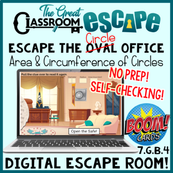 Preview of Area and Circumference of Circles Escape Room Boom Cards™ Perfect for Pi Day!