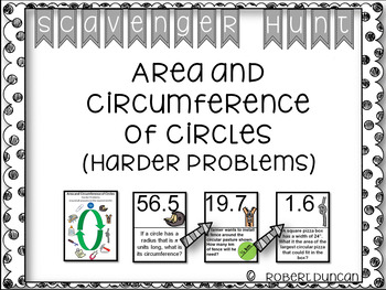 Preview of Area & Circumference of Circles Scavenger Hunt- Harder Problems