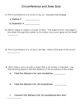 Preview of Area and Circumference of Circles Test