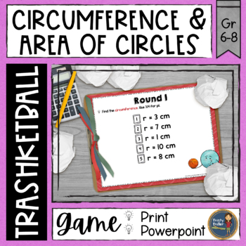 Preview of Area and Circumference of Circles Trashketball Math Game Pi Day Middle School