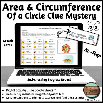 Preview of Area and Circumference of a Circle Digital Clue Mystery Activity