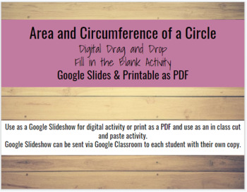 Preview of Area and Circumference of a Circle Drag and Drop - Distance Learning Ready