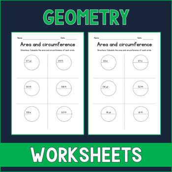 Preview of Area and Circumference of a Circle - Geometry Worksheets - Test Prep - Sub Plan