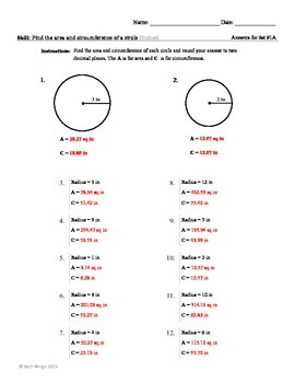 Area and Circumference of a Circle Worksheet Packet by Zach Wingo