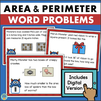 Preview of Area and Perimeter Word Problems Measurement Task Cards Math Scoot