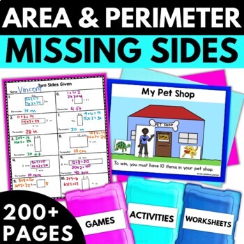 Preview of Area and Perimeter Missing Sides | 3rd Grade Area and Perimeter | 3.MD.8