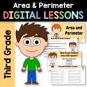 Preview of Area and Perimeter 3rd Grade Interactive Google Slides | Math Skills Review