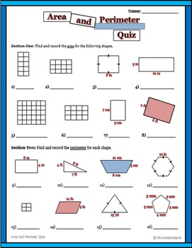 Area and Perimeter Activities (centers, worksheets, quiz and more) 3rd