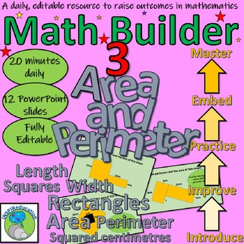 Preview of Area and Perimeter of squares and rectangles (Daily Practice - Editable PPT)