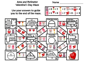 Area and Perimeter Activity: Valentine's Day Math Maze by Science Spot