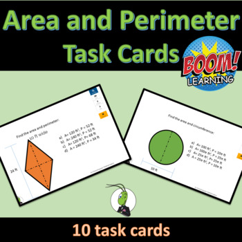 Preview of Area and Perimeter BOOM Task Cards Problems Geometry Self Grading