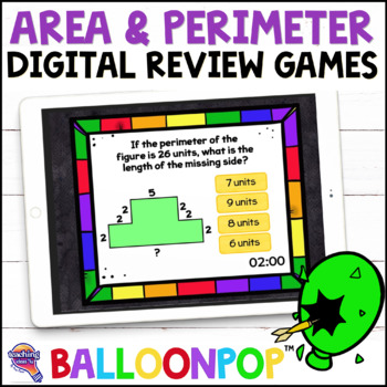 Preview of 3rd Grade Area & Perimeter Digital Math Review Games BalloonPop™