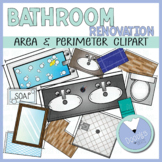 Area and Perimeter Bathroom Math Clipart (Home Renovation Series)
