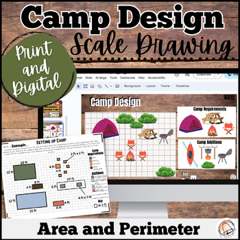 Preview of Area and Perimeter Camp Design Digital and Print | Scale Drawing Activity | PBL