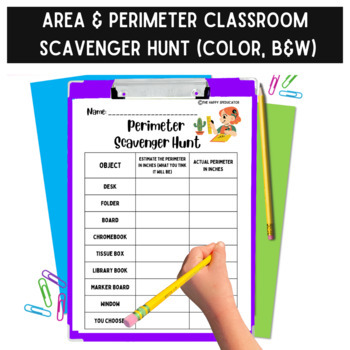 Preview of Area and Perimeter Classroom Scavenger Hunt (Color, Black & White)