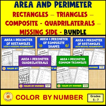 Preview of Area and Perimeter Color By Number Worksheets Quadrilaterals Triangles Composite