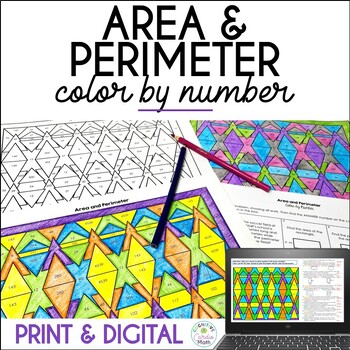 Preview of Area & Perimeter Color by Number Worksheets 4th, 5th Grade Math Coloring Sheets