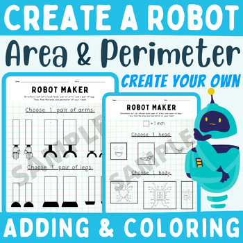 Preview of Area and Perimeter: Create a Rectangle Robot (Coloring, Adding, Cut-and-Paste)