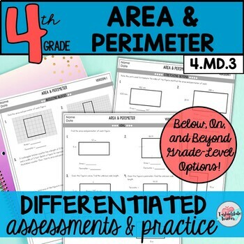 Preview of Area and Perimeter Worksheets 4th grade Differentiated and Leveled Assessments