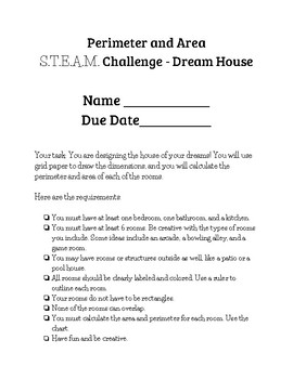 Preview of Area and Perimeter Dream House STEAM Challenge Project