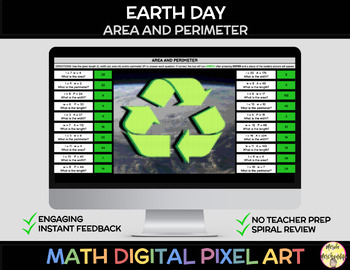 Preview of Area and Perimeter Earth Day Activities- Digital Math Pixel Art