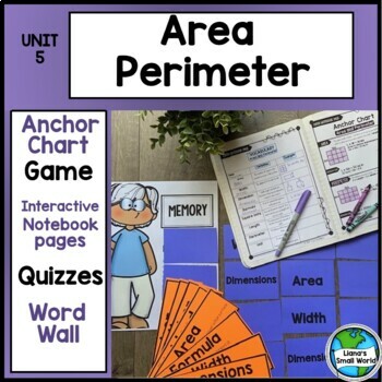 Preview of 4th Grade Area and Perimeter Vocabulary Game and Strategy Anchor Chart Pack