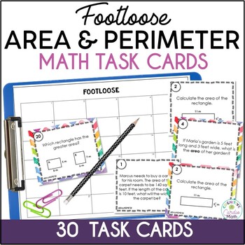 Preview of Area and Perimeter Footloose 4th, 5th, 6th Grade Math Task Cards Activity
