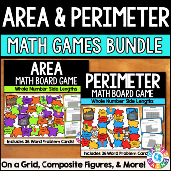 Preview of Find the Area & Perimeter of Rectangles Game Word Problem Task Cards 3rd Grade