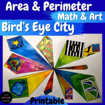 Preview of Area and Perimeter Math Art Project with Ruler Measurement One-Point Perspective