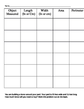 Preview of Area and Perimeter (Measuring Objects around the room)