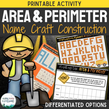 Preview of Area and Perimeter Name Craft Activity Construction Theme