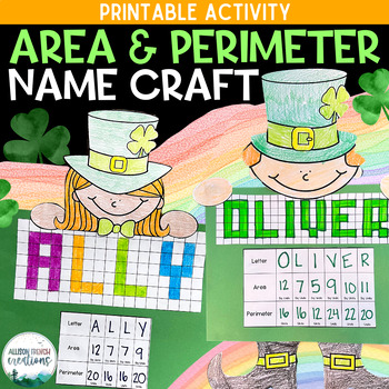 Preview of Area and Perimeter Name Craft Activity St. Patrick's Day