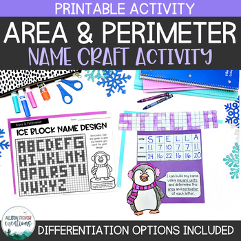 Preview of Area and Perimeter Name Craft Winter Math Activity