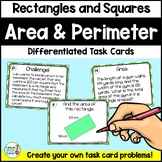 Area and Perimeter Of Rectangles and Squares Task Cards