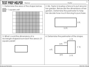 perimeter and area worksheets on go math 4th grade